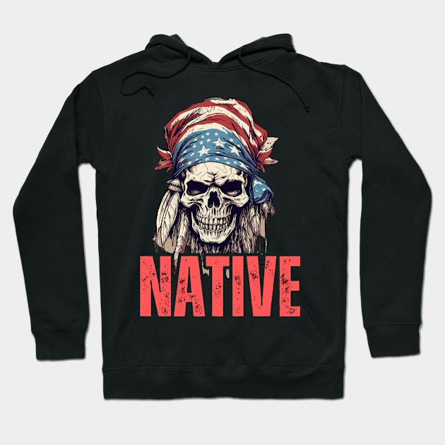 Native American Headpiece Native American Skull american Flag Hoodie by smartrocket